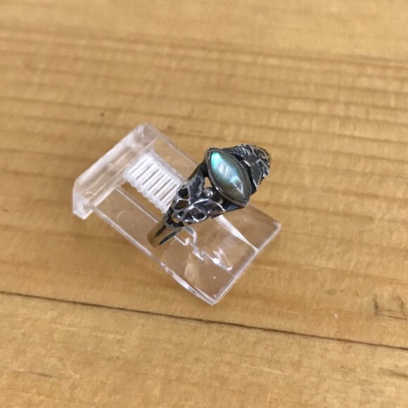 Marquise Abalone Shell Ring Vintage 90s 925 Silver Size 5 - Picture 7 of 10